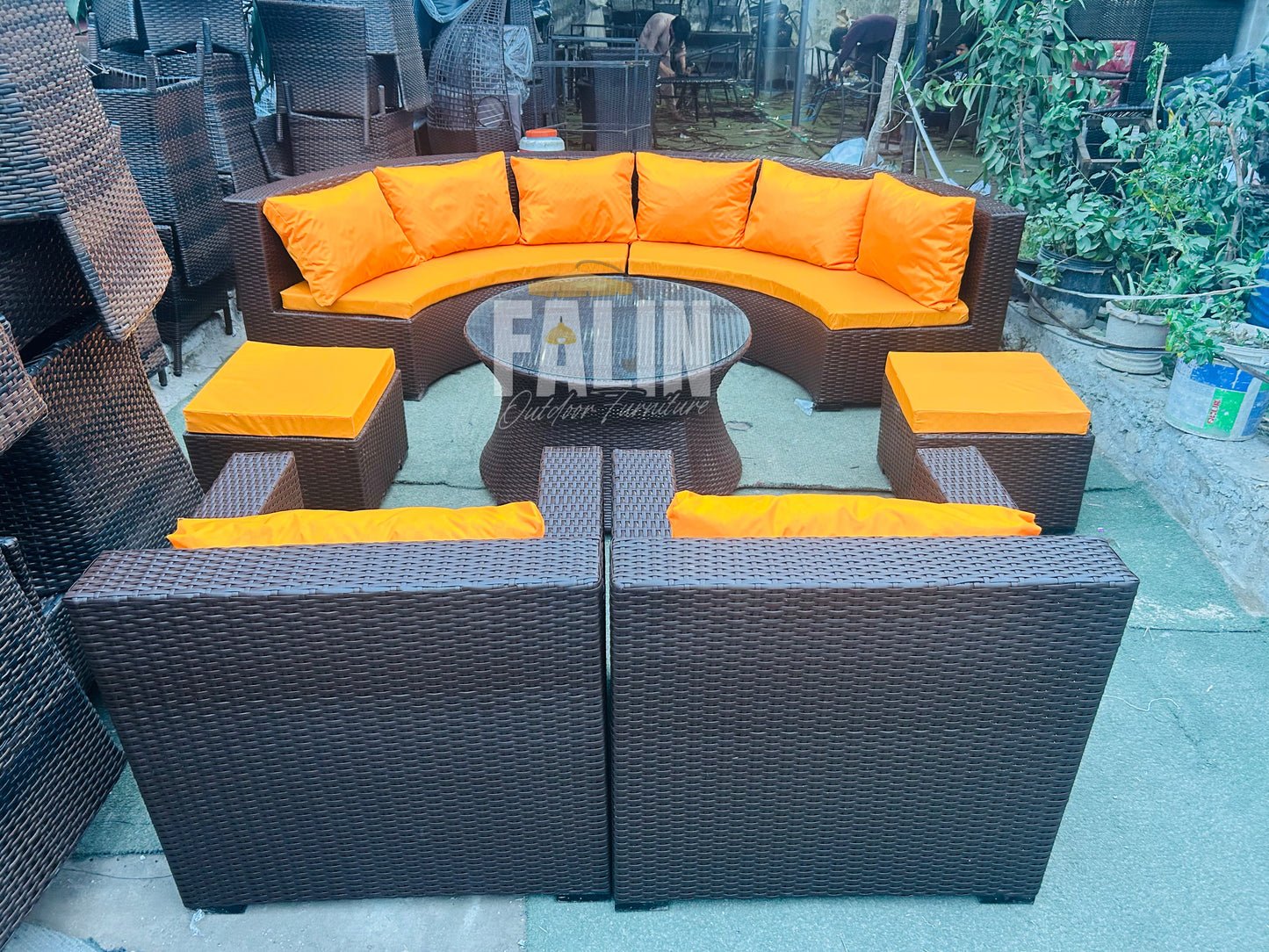 Brown Curved Rattan Sofa Set