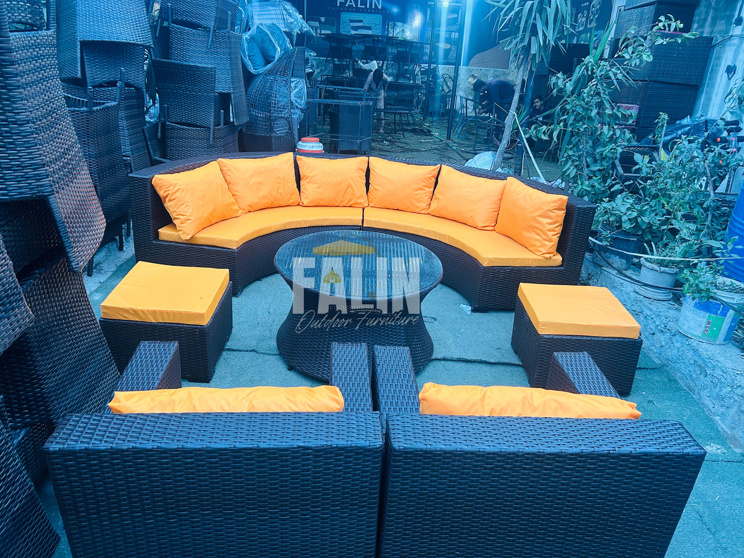 Brown Curved Rattan Sofa Set