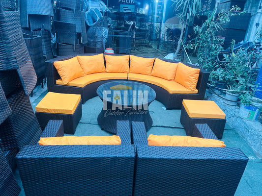 Brown Curved Rattan Sofa Set