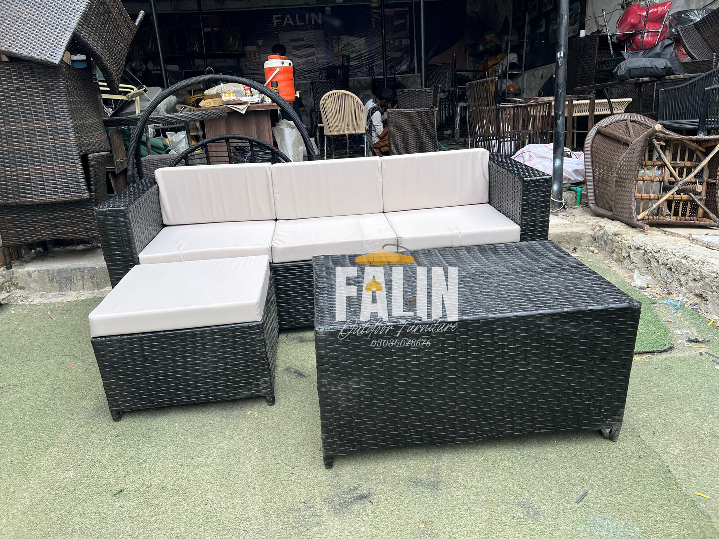 🔥 Premium Rattan 3 seater+stool sofa set