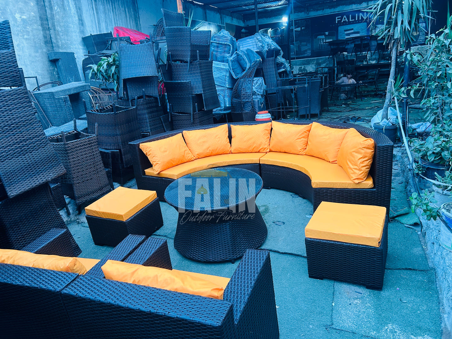 Brown Curved Rattan Sofa Set