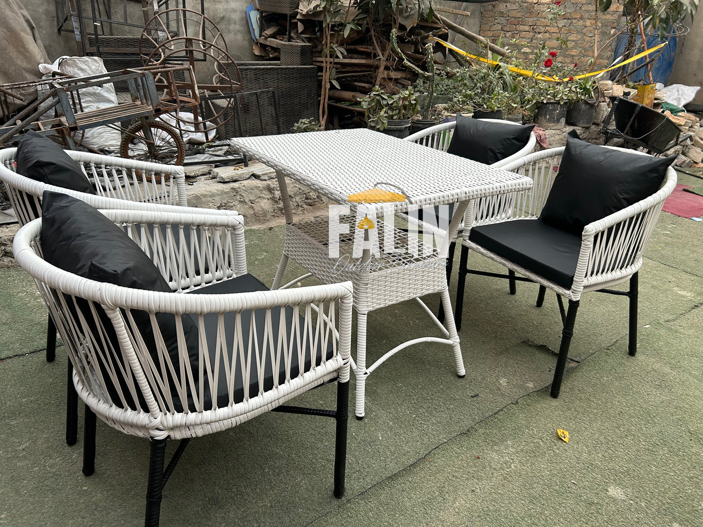 🌿 zigzag Rattan Outdoor Rope Dining Set – 4 Seater 🌿