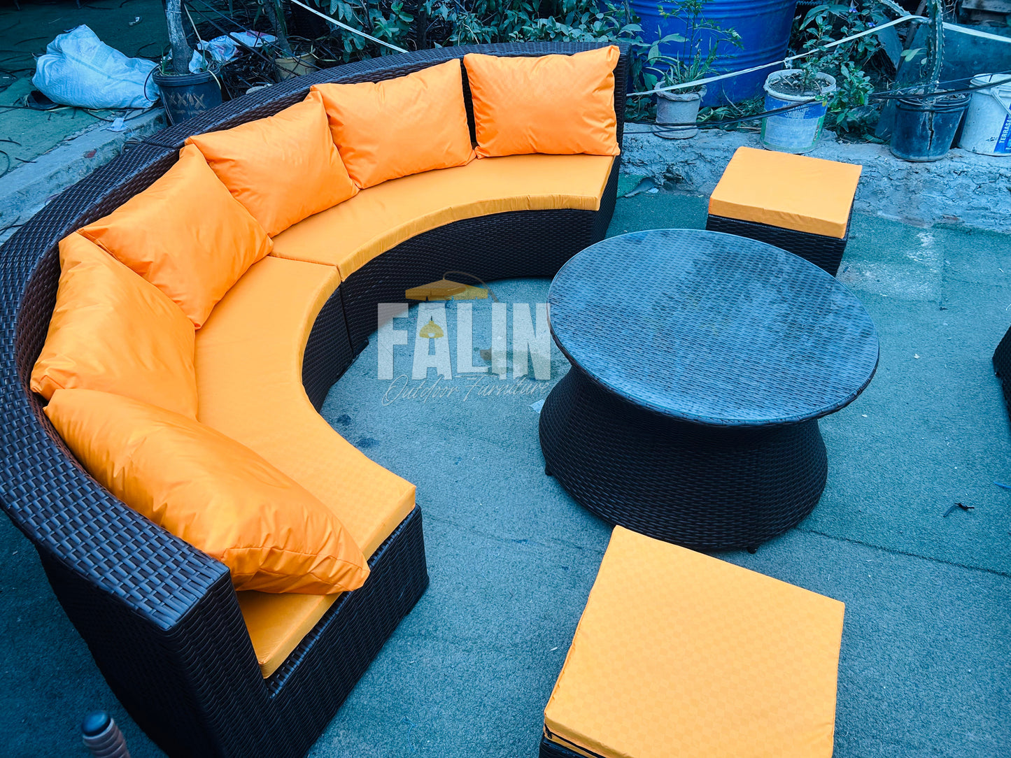 Brown Curved Rattan Sofa Set